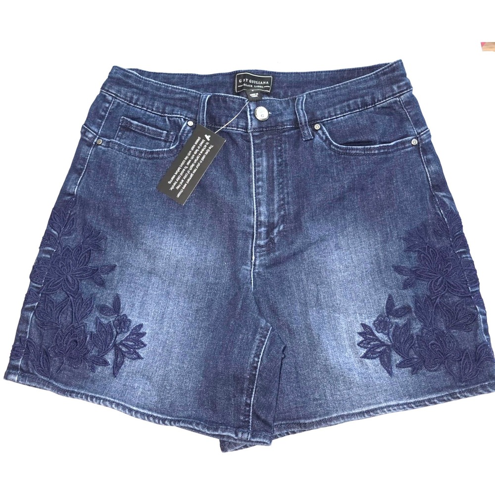 G by Giuliana Jean Shorts Women's Size 6 Blue Denim Embroidered Floral Stretch